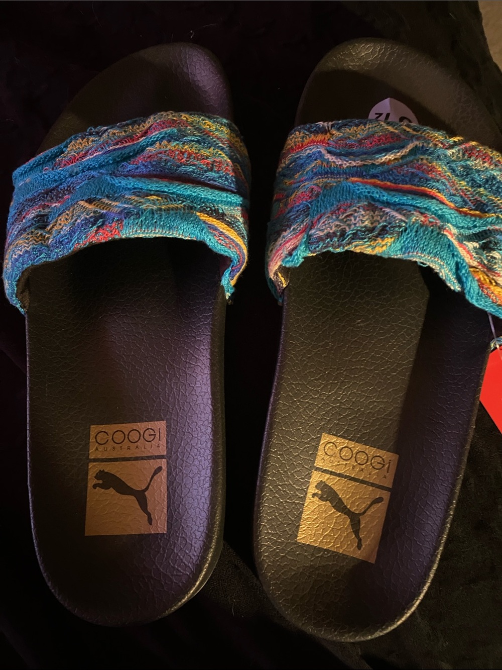COOGI Multicolor Knit Strap Black Slide Sandals